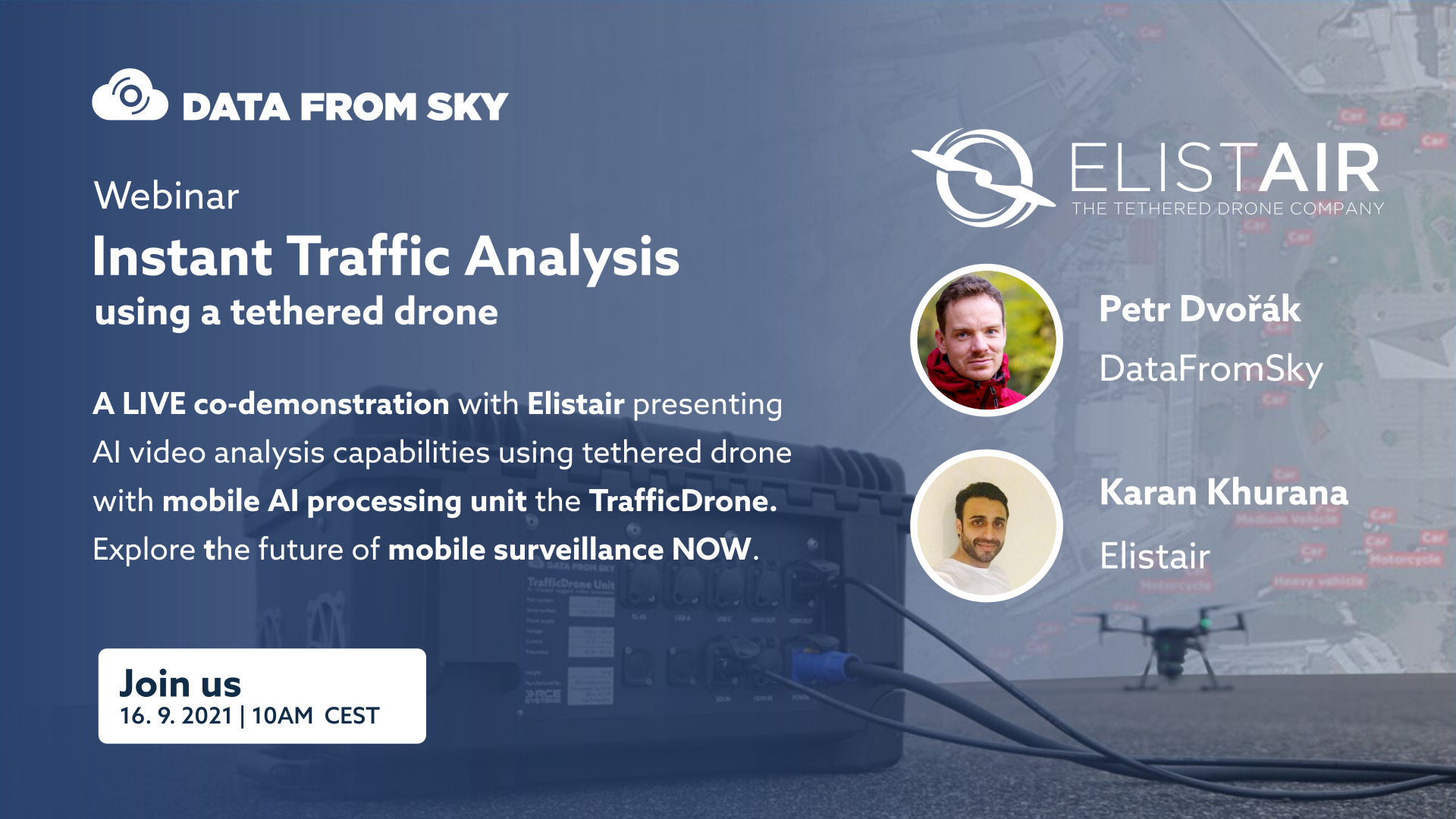 TrafficDrone webinar - Live co-demonstration with Elistair - Instant traffic analysis using a tethered drone